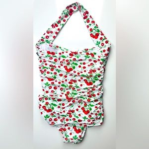 Vintage Style 50’s Retro Cherry Halter One-Piece Swimsuit NWT
